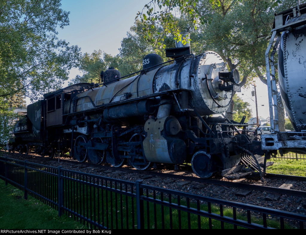 UP 2-8-0 steam locomotive 535 on static display at the Laramie depot